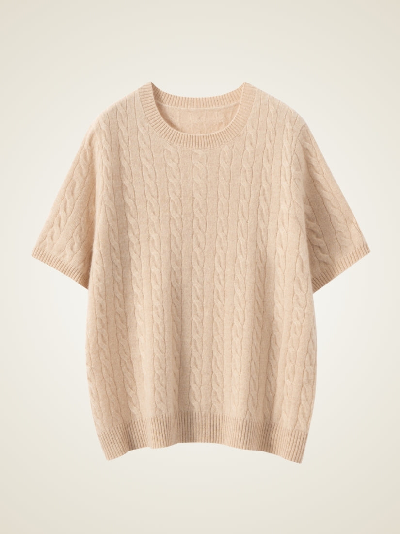 Daryssa — Beige Short Sleeve Cashmere Top | The Cashmere Studio