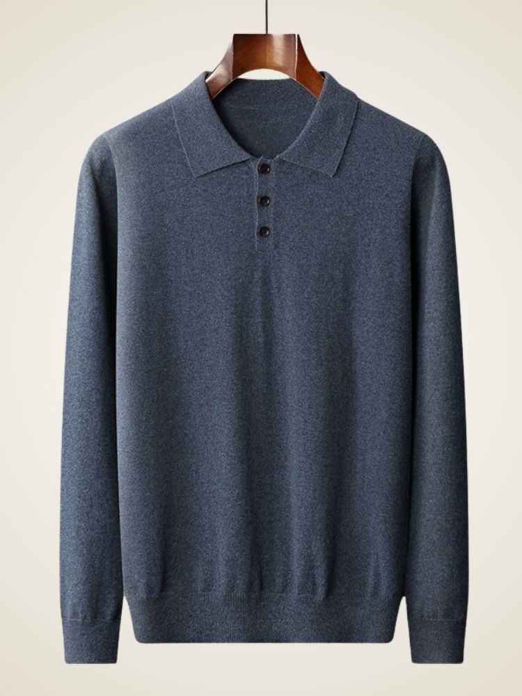 Finn - Deep Blue Polo Cashmere Sweater | The Cashmere Studio