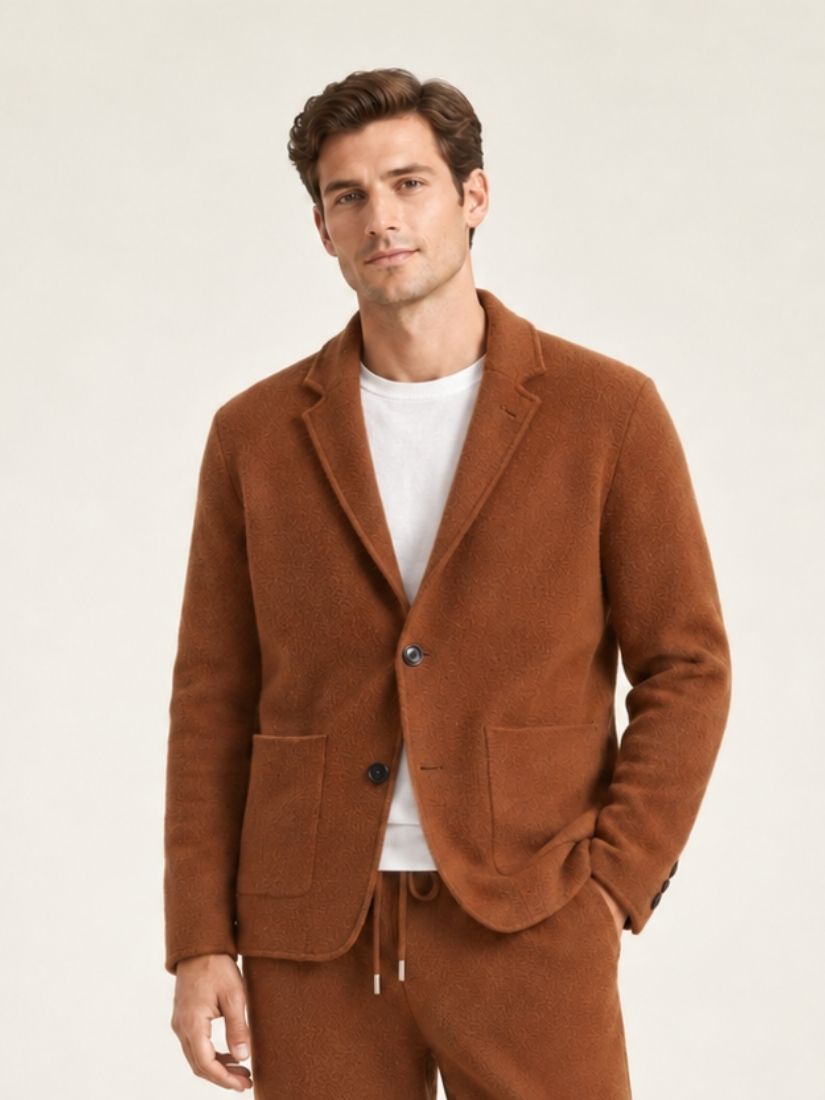 Draven — Dark Caramel Blazer-Style Cashmere Cardigan | The Cashmere Studio