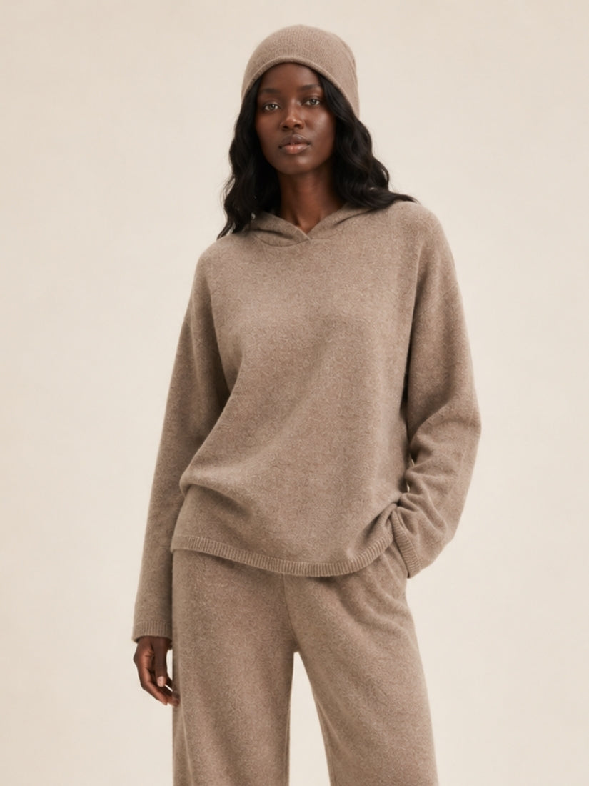 Dravena — Taupe Oversized Cashmere Hoodie | The Cashmere Studio