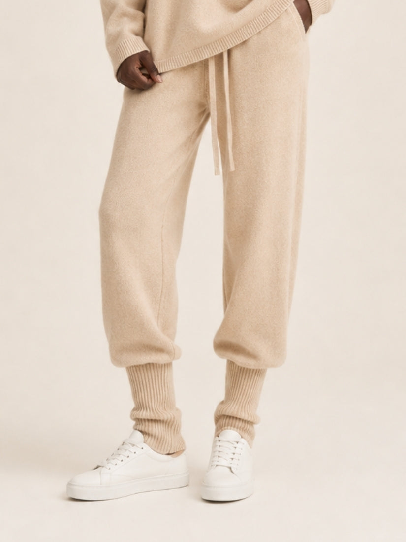 Dravena — Beige Cashmere Jogger Pants | The Cashmere Studio