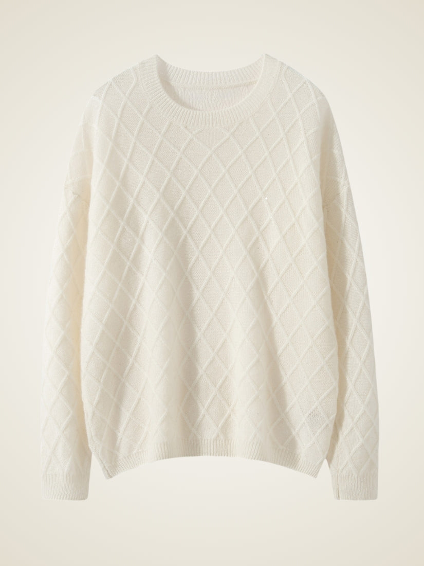 Elarith - Ivory Diamond Knit Cashmere Sweater | The Cashmere Studio
