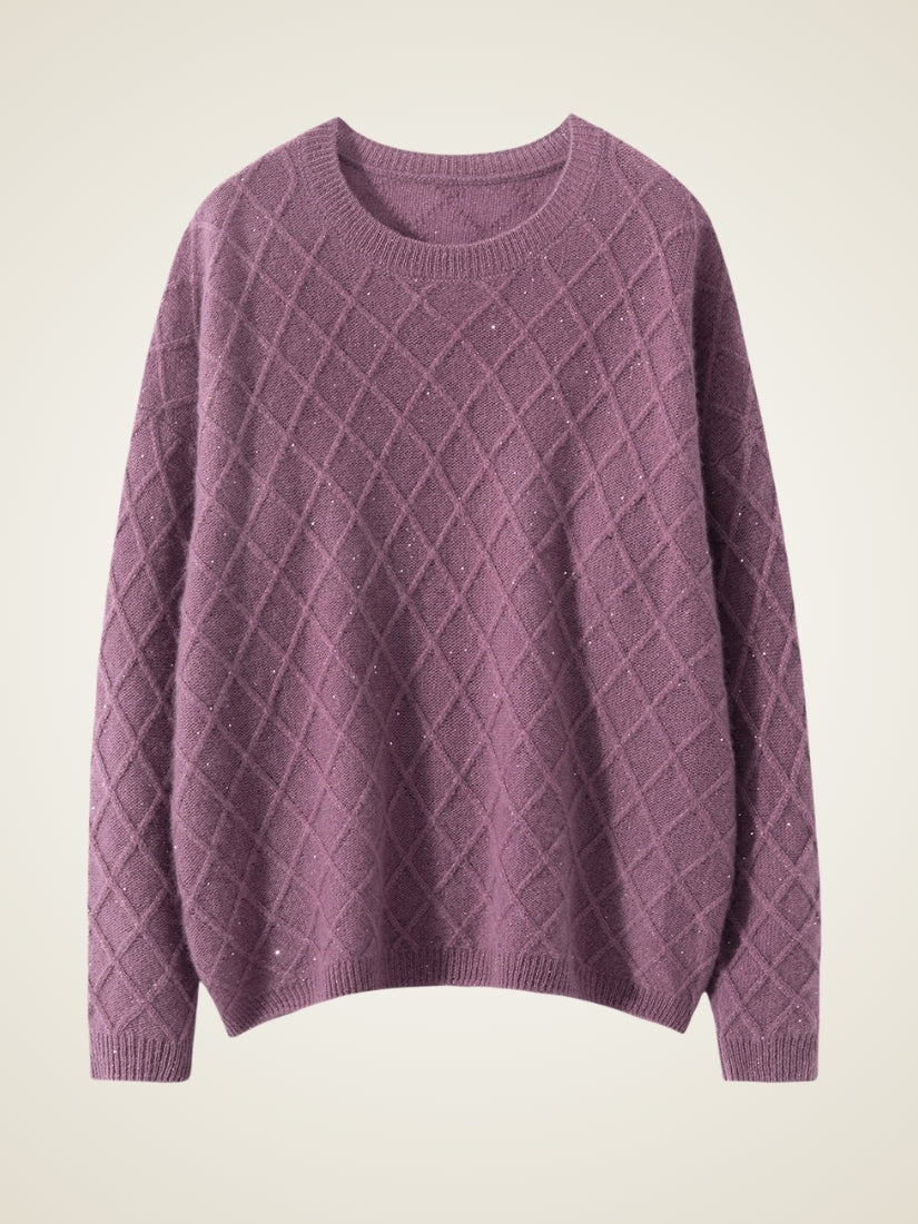 Elarith - Purple Diamond Knit Cashmere Sweater | The Cashmere Studio
