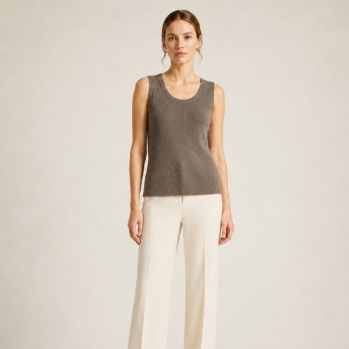 Elowra - Taupe Sleeveless Cashmere Tank | The Cashmere Studio