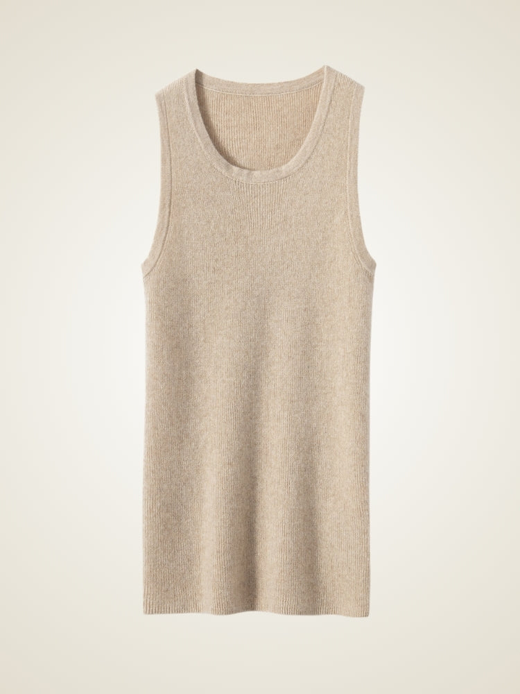 Elowra - Beige Sleeveless Cashmere Tank | The Cashmere Studio