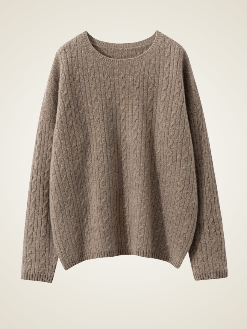 Emirelda - Taupe Cashmere Cable-Knit Sweater | The Cashmere Studio