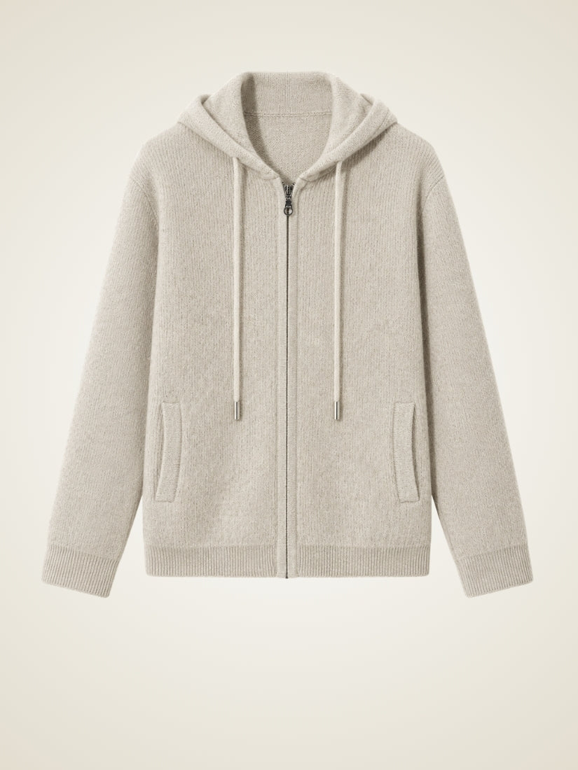 Evron — Light Gray Waffle-Knit Hooded Cashmere Cardigan | The Cashmere Studio
