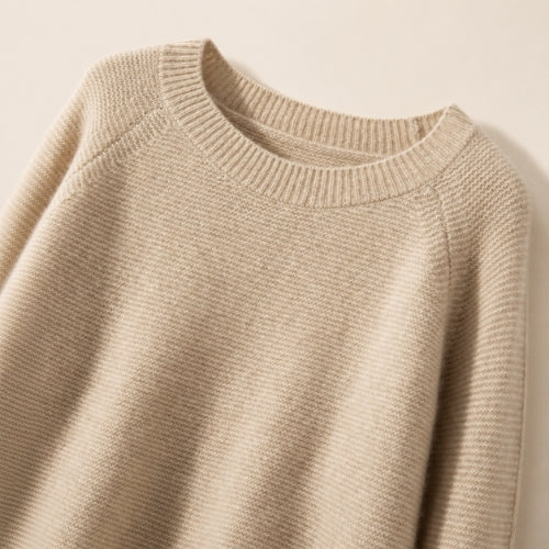 Gialora - Beige Textured Knit Cashmere Sweater | The Cashmere Studio