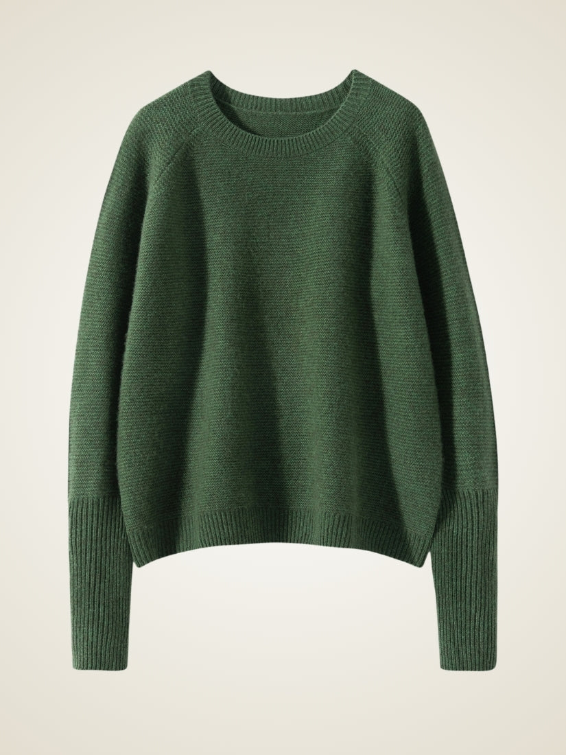 Gialora - Forest Green Textured Knit Cashmere Sweater | The Cashmere Studio