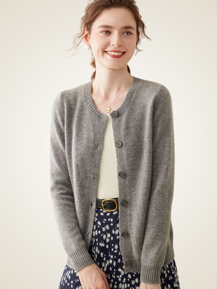 Clotilde - Gray Brushed Cashmere Cardigan | The Cashmere Studio