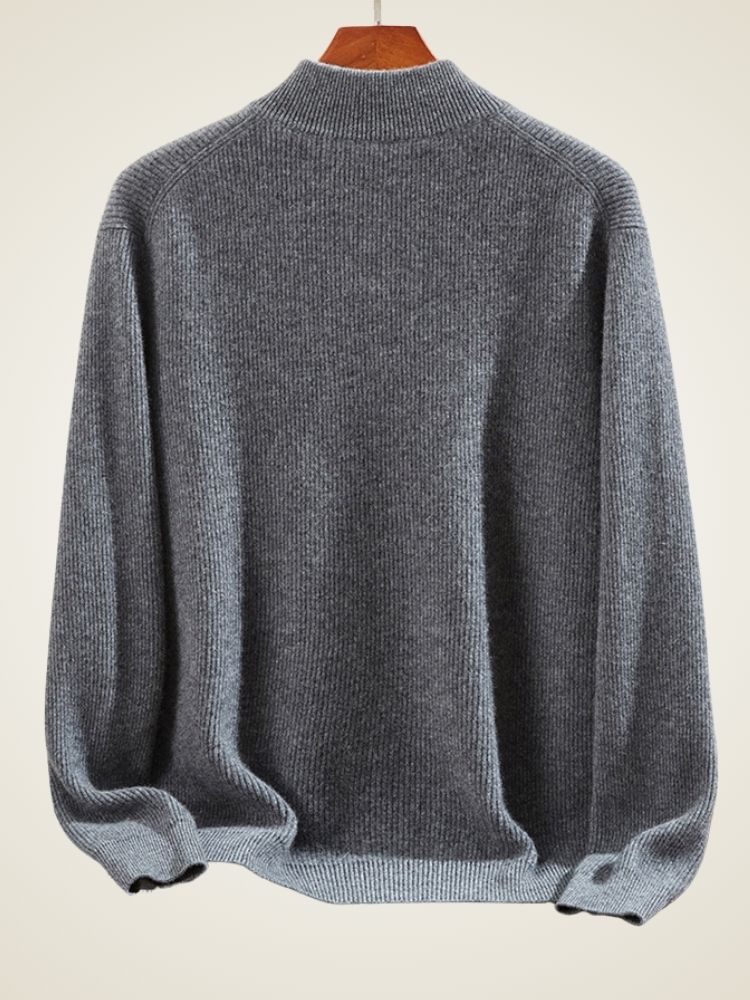 Preston - Gray Ribbed Cashmere Zip-Up Cardigan | The Cashmere Studio