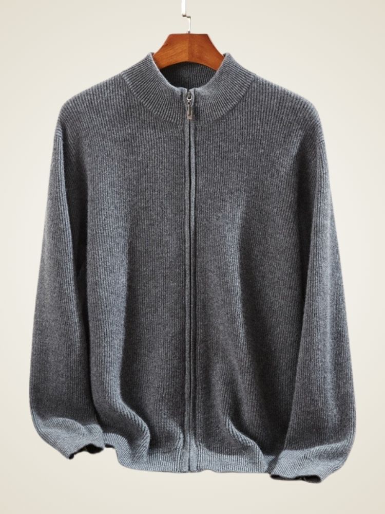 Preston - Gray Ribbed Cashmere Zip-Up Cardigan | The Cashmere Studio