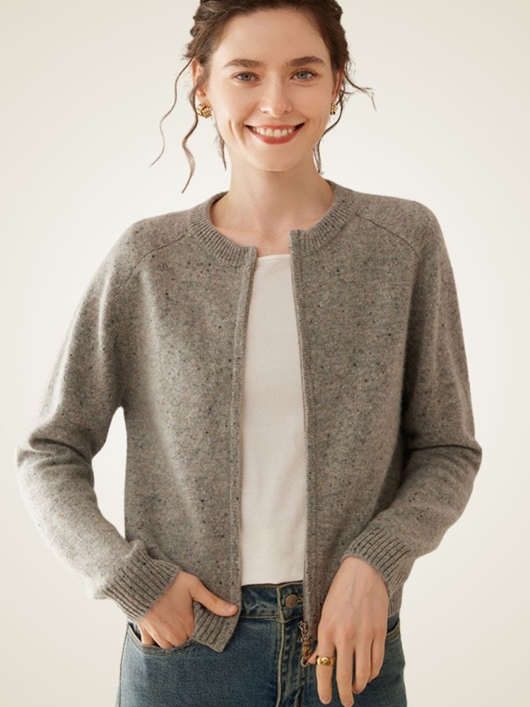 Univa - Gray Heather Zip-Up Cashmere Cardigan | The Cashmere Studio