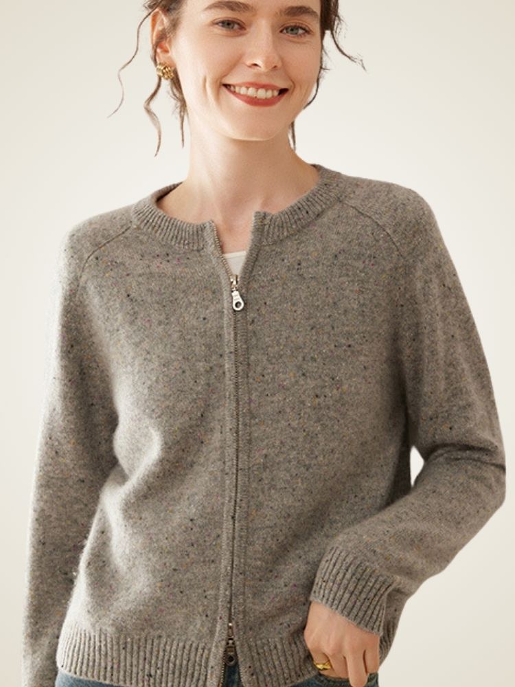 Univa - Gray Heather Zip-Up Cashmere Cardigan | The Cashmere Studio