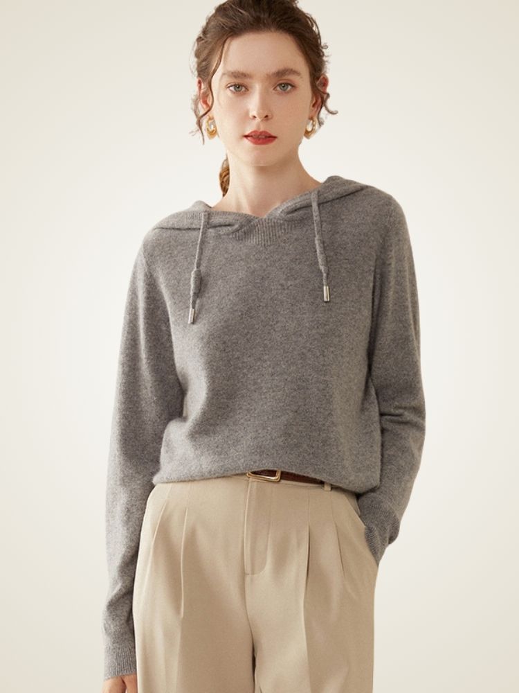 Arietta - Gray Cashmere Lounge Hoodie | The Cashmere Studio