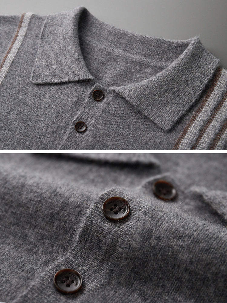 Clay - Gray Cashmere Polo Sweater | The Cashmere Studio