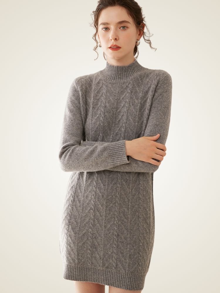 Sandrine - Gray Cable Knit Cashmere Midi Dress | The Cashmere Studio