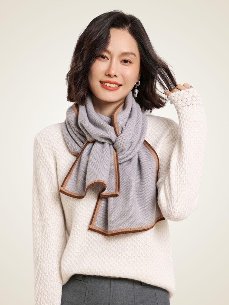 Valie - Gray Honeycomb Cashmere Scarf | The Cashmere Studio