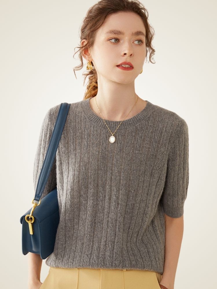 Celandine - Gray Short-Sleeve Cashmere Sweater | The Cashmere Studio