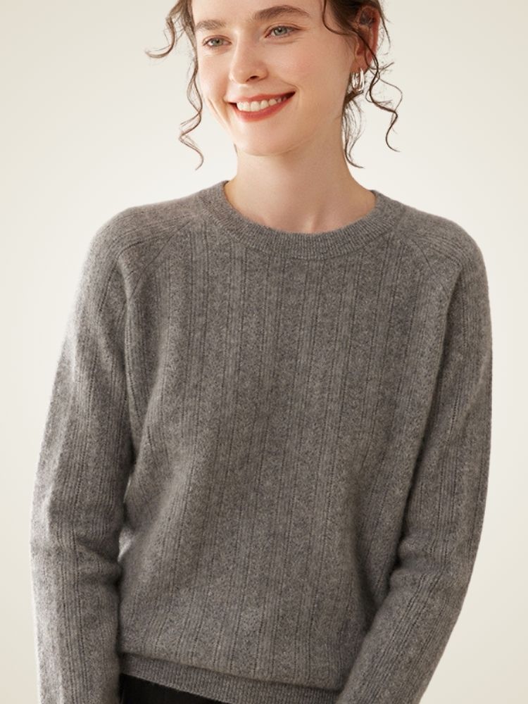 Larie - Gray Ribbed Cashmere Sweater | The Cashmere Studio