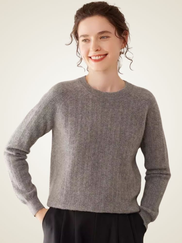 Larie - Gray Ribbed Cashmere Sweater | The Cashmere Studio
