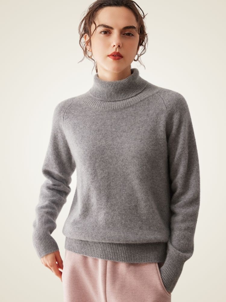 Perla - Gray High Turtleneck Cashmere Sweater | The Cashmere Studio