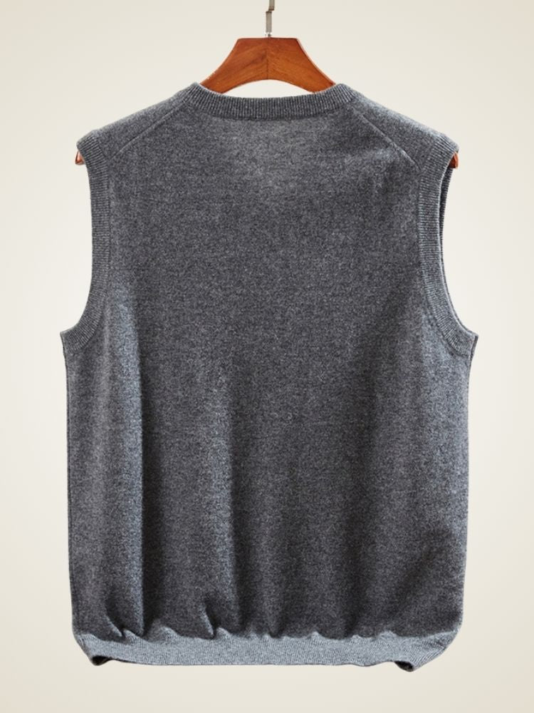 Monte - Gray V-Neck Cashmere Vest | The Cashmere Studio