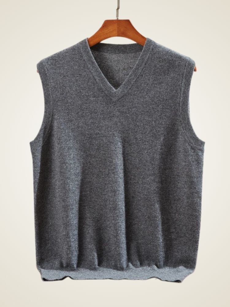 Monte - Gray V-Neck Cashmere Vest | The Cashmere Studio