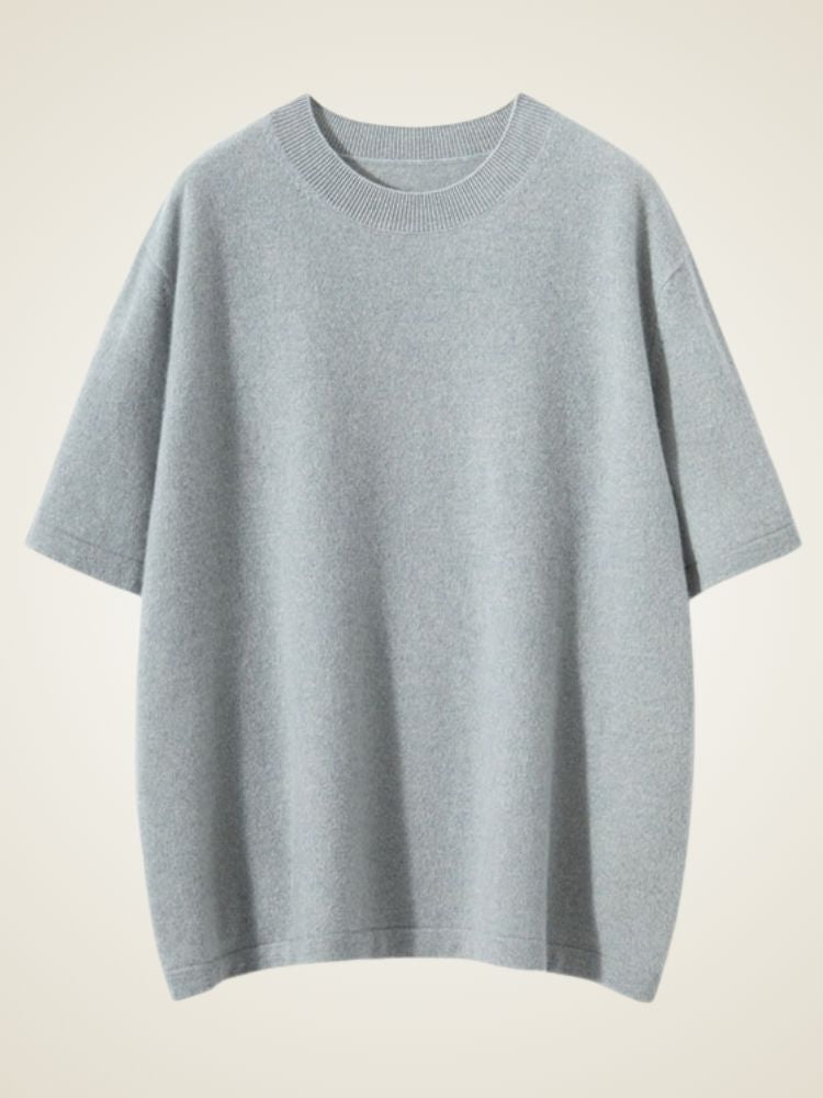 Jisel - Gray Short-Sleeve Cashmere Top | The Cashmere Studio
