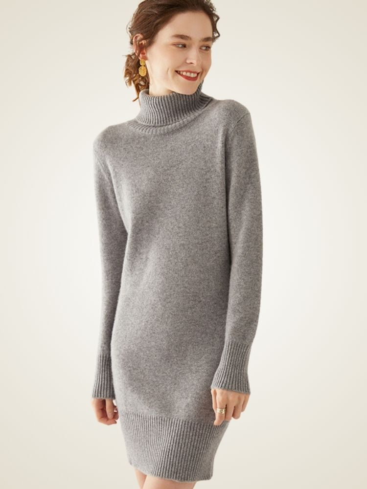 Mayowa - Gray Turtleneck Cashmere Dress | The Cashmere Studio