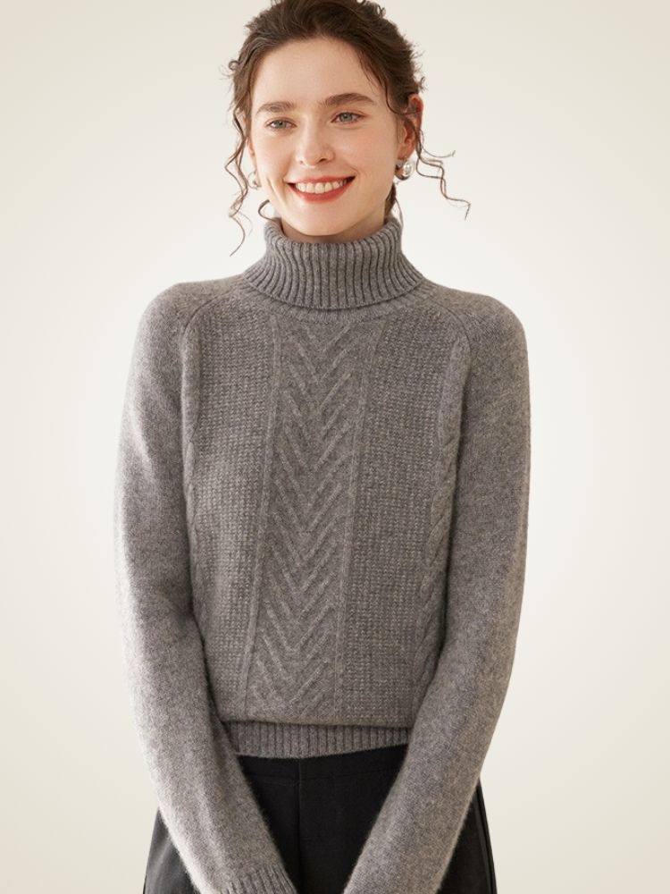 Lucinda - Gray Textured Cashmere Turtleneck | The Cashmere Studio
