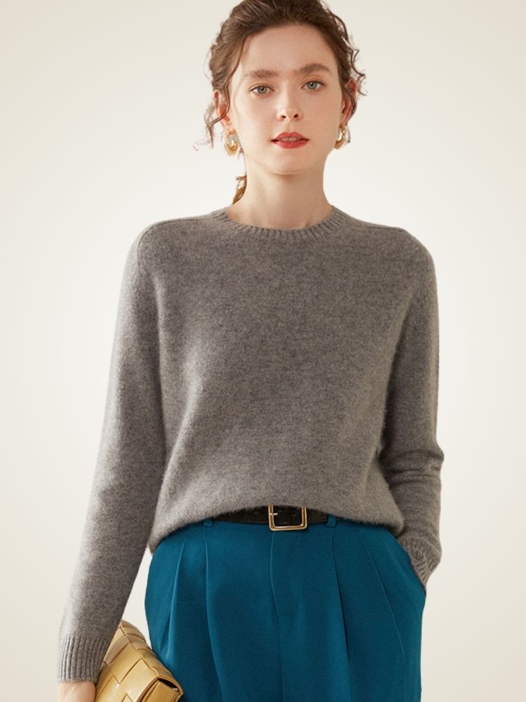 Valienne - Gray Crewneck Cashmere Sweater | The Cashmere Studio