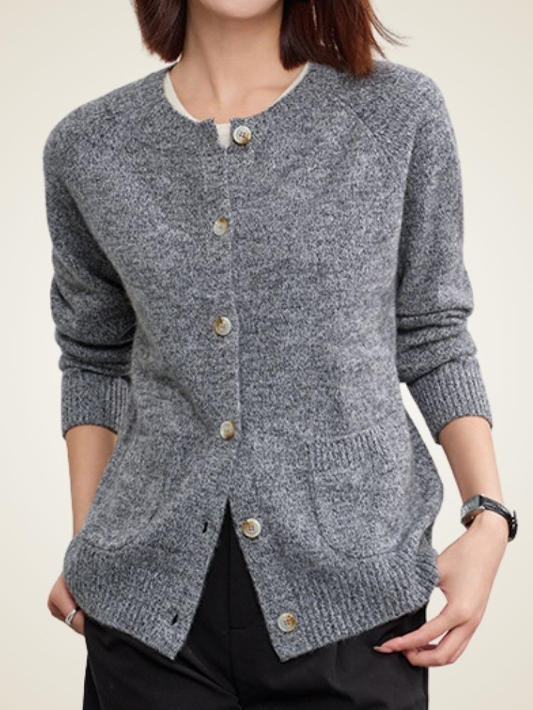 Nessa - Gray Heathered Cashmere Cardigan | The Cashmere Studio