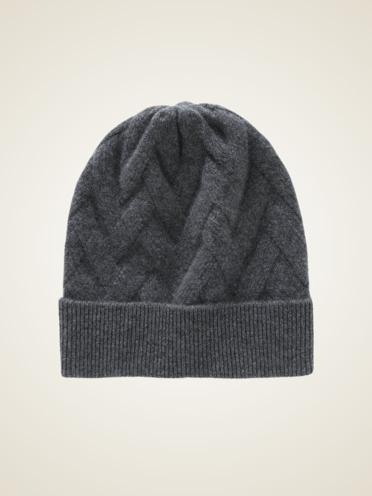 Alinda - Dark Gray Textured Cashmere Beanie | The Cashmere Studio