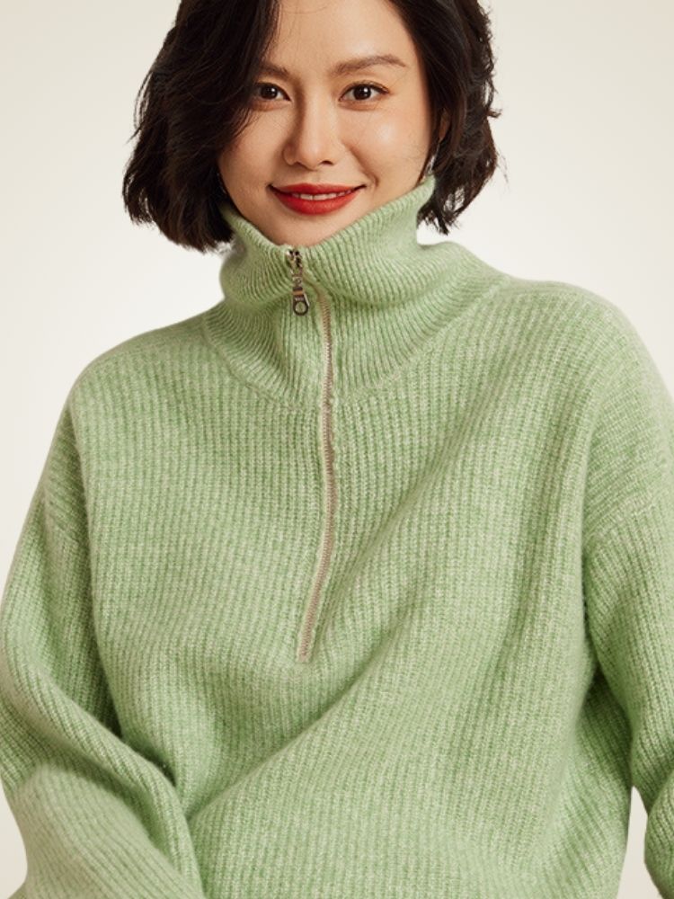 Reina - Green Half-Zip Cashmere Sweater | The Cashmere Studio