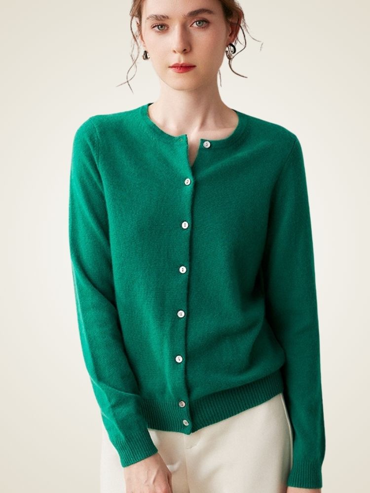 Lyn - Green Pure Cashmere Cardigan | The Cashmere Studio