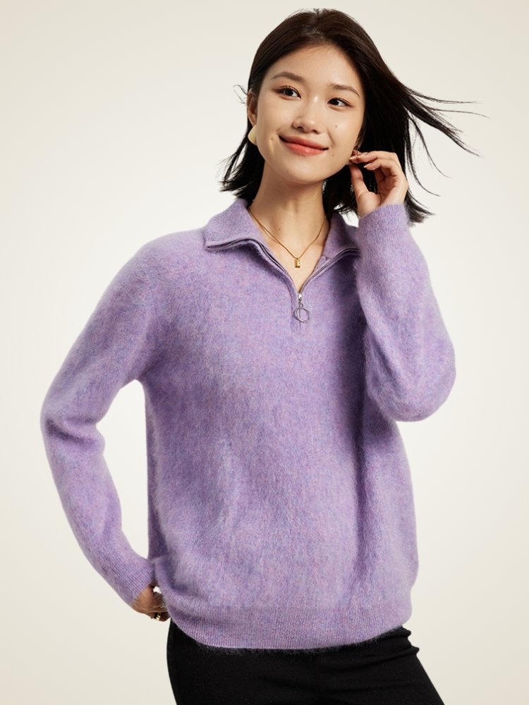 Haralyn - Half Zip Brushed Cashmere Sweater | The Cashmere Studio