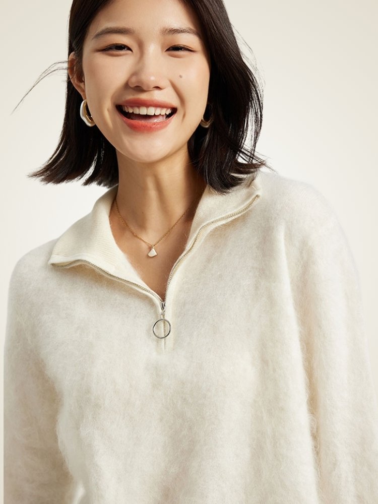 Haralyn - Half Zip Brushed Cashmere Sweater | The Cashmere Studio