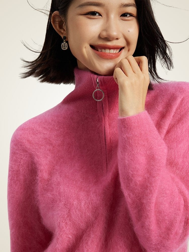 Haralyn - Half Zip Brushed Cashmere Sweater | The Cashmere Studio