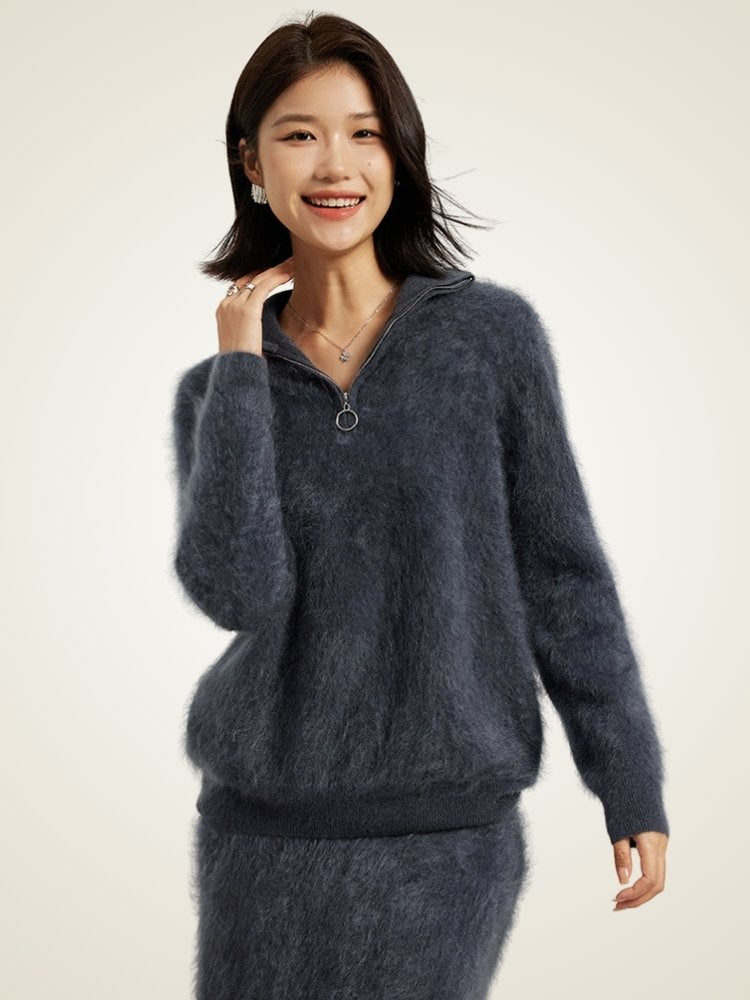 Haralyn - Half Zip Brushed Cashmere Sweater | The Cashmere Studio