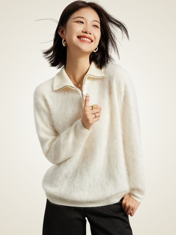 Haralyn - Half Zip Brushed Cashmere Sweater | The Cashmere Studio