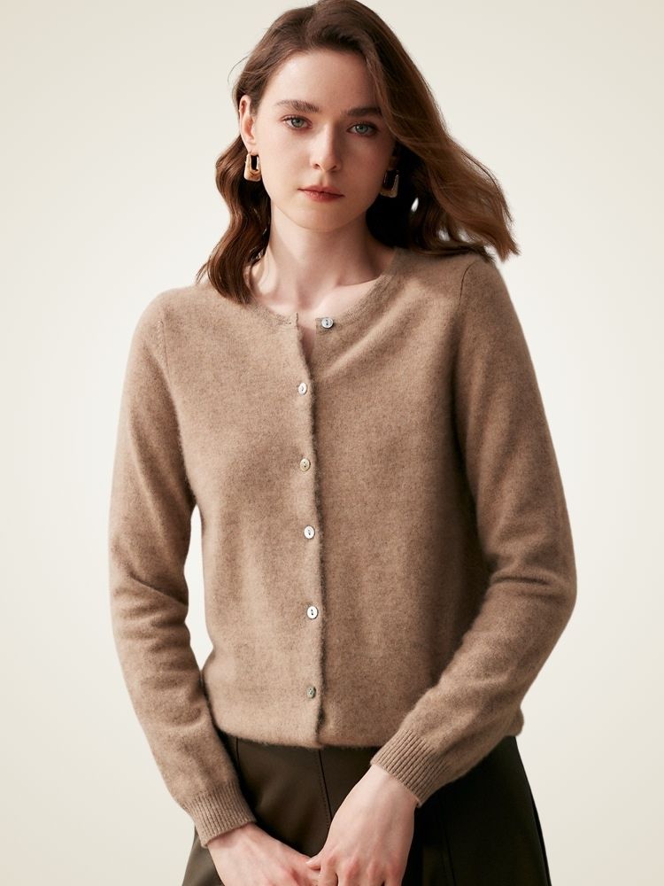Lyn - Camel Pure Cashmere Cardigan | The Cashmere Studio