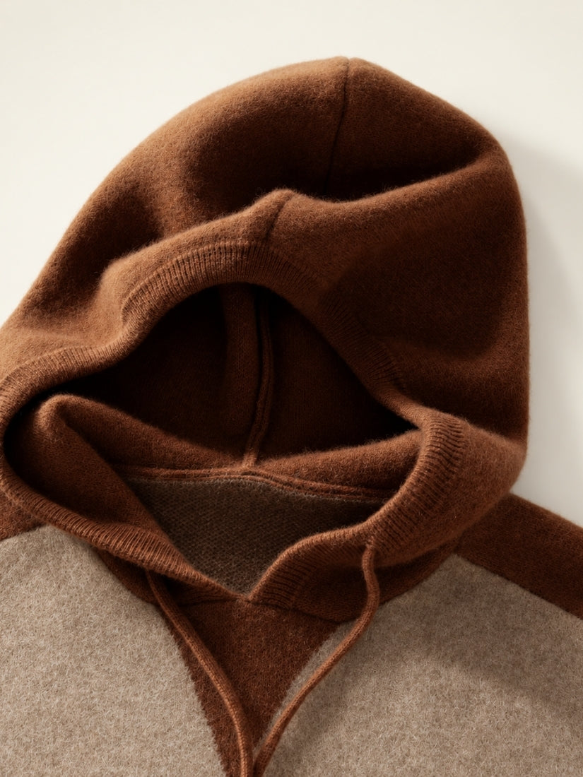 Idris — Camel Color-Block Cashmere Hoodie Sweater | The Cashmere Studio