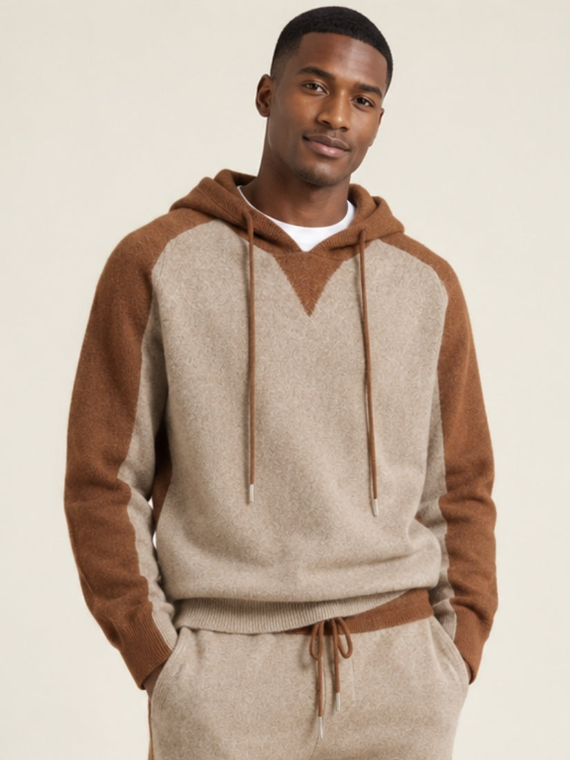 Idris — Camel Color-Block Cashmere Hoodie Sweater | The Cashmere Studio
