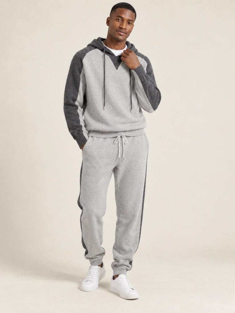 Idris — Light Gray Color-Block Cashmere Set | The Cashmere Studio