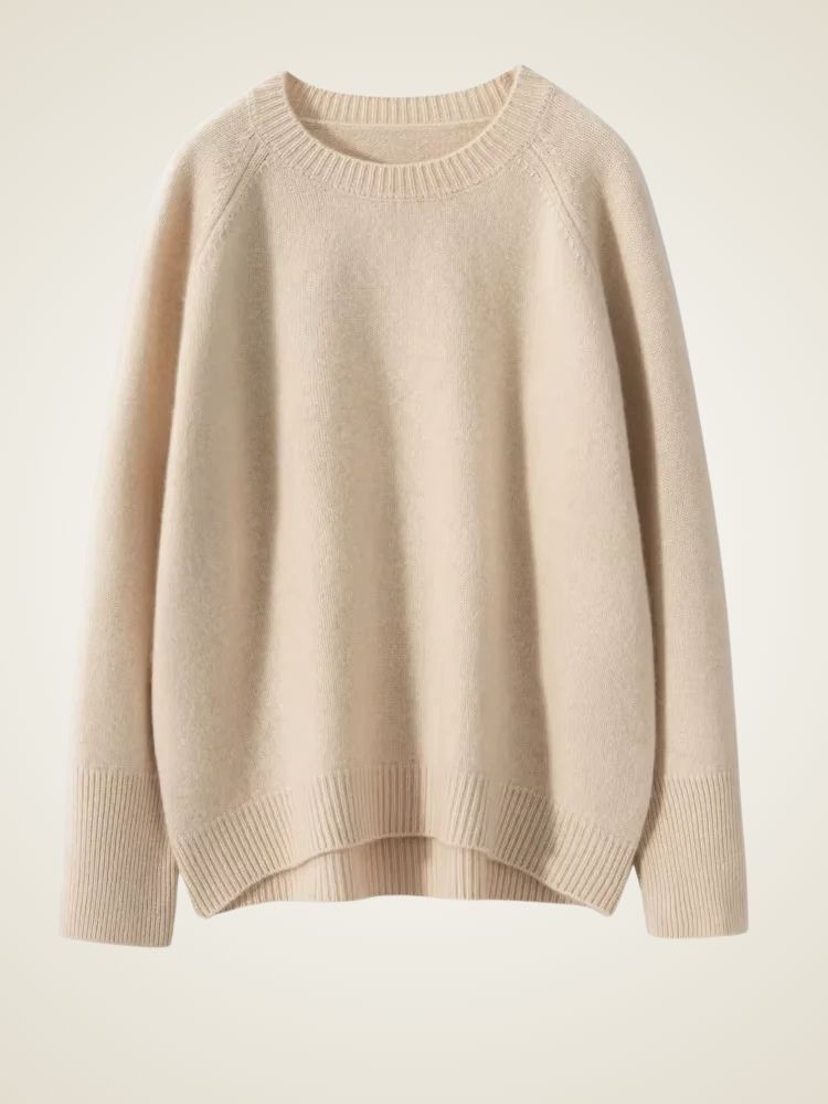 Iris - White Crewneck Cashmere Sweater | The Cashmere Studio