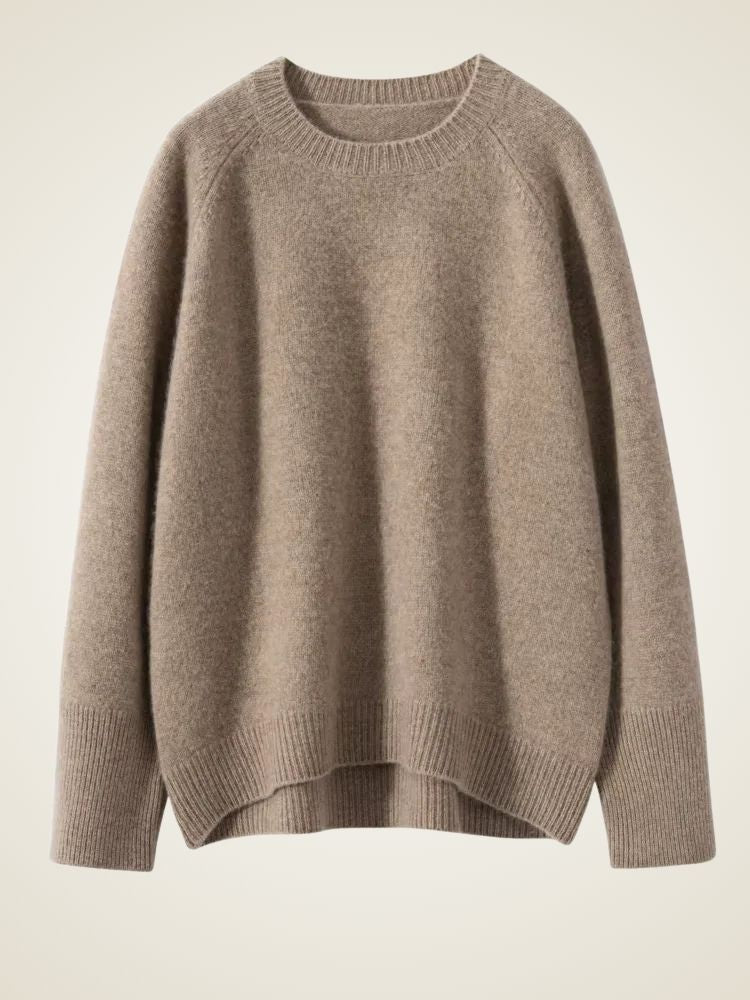 Iris - Dark Camel Crewneck Cashmere Sweater | The Cashmere Studio