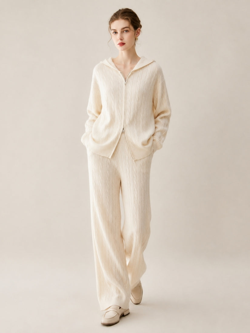 Iserelle - Ivory Cashmere Cable-Knit Set | The Cashmere Studio