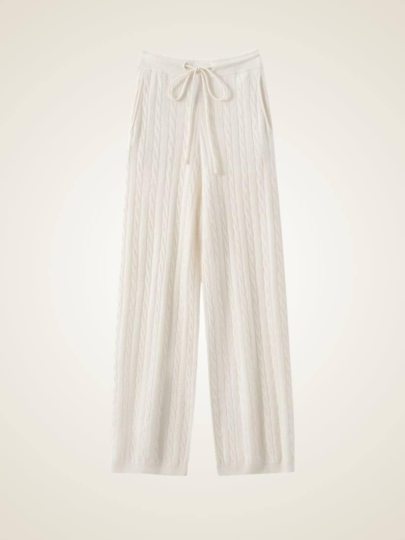 Iserelle - Ivory Cashmere Wide-Leg Pants | The Cashmere Studio