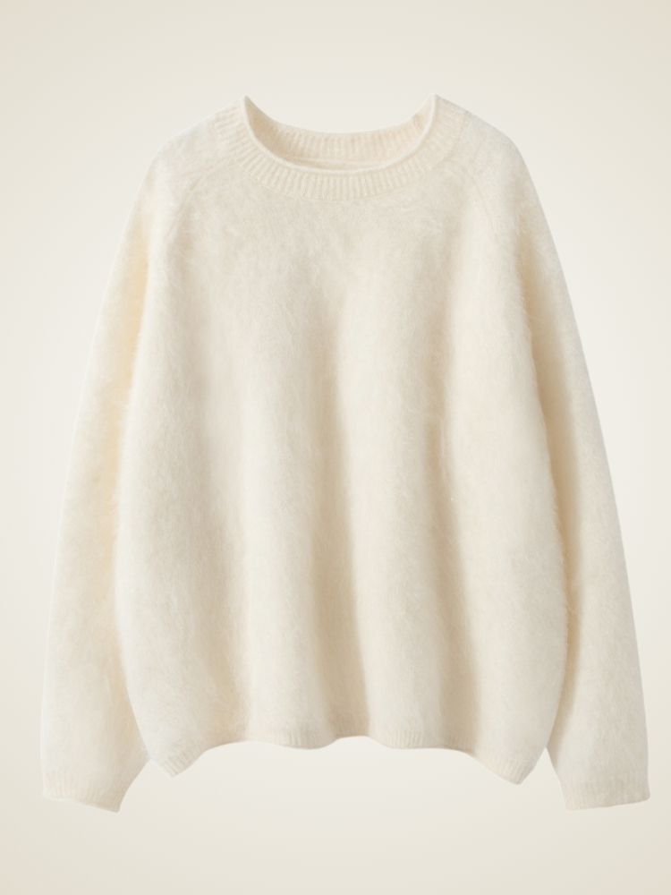 Merelis - Ivory Brushed Cashmere Sweater | The Cashmere Studio